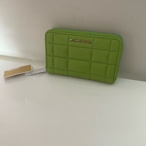 Michael Kors Green Quilted Zip Around Wallet